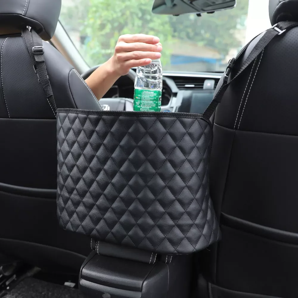 

Large Capacity Bag Automotive Goods Storage Pocket Seat Crevice Net Car Handbag Holder Luxury Leather Seat Back Organizer Mesh