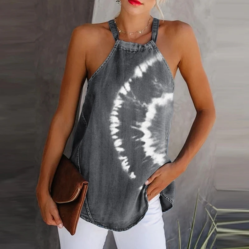 

ASDS-Ladies New Fashion Tie-Dye Lace Sleeveless Sling Gray