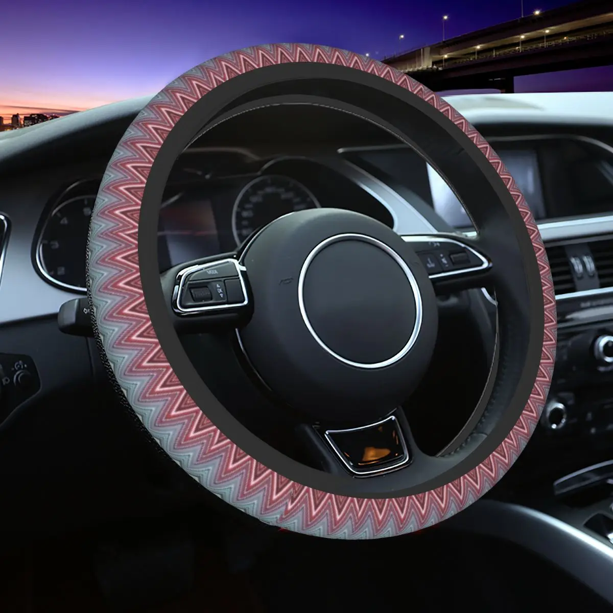 

Multicolor Chic Zigzag Auto Car Steering Wheel Cover Boho Chic Zig Zag Universal 15 Inch Steering Wheel Protector Fit for SUV