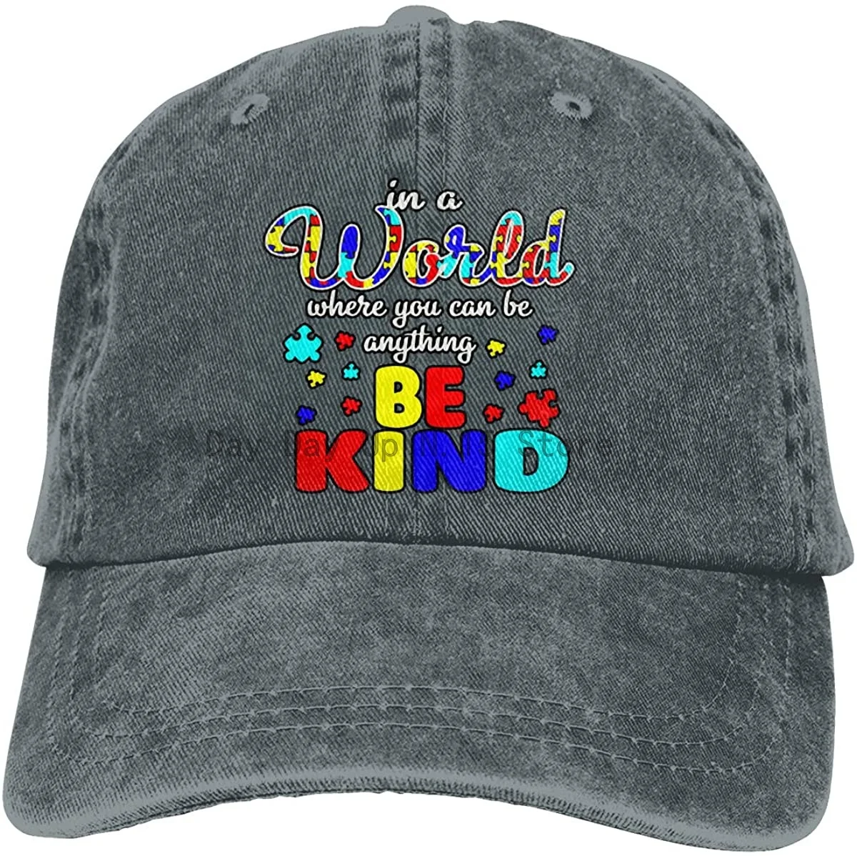

Retro Men'S In A World Where You Can Be Kind Autism Washed Denim Baseball Caps Adjustable Snapback Cap