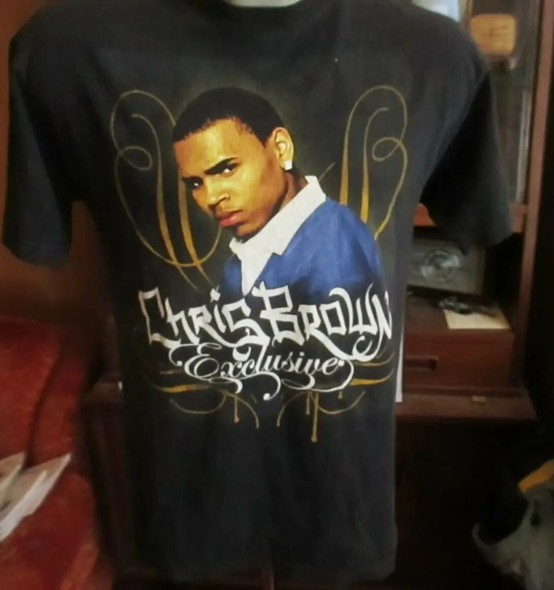 Эксклюзивная промо-футболка Криса Брауна 2007 черная футболка среднего размера R