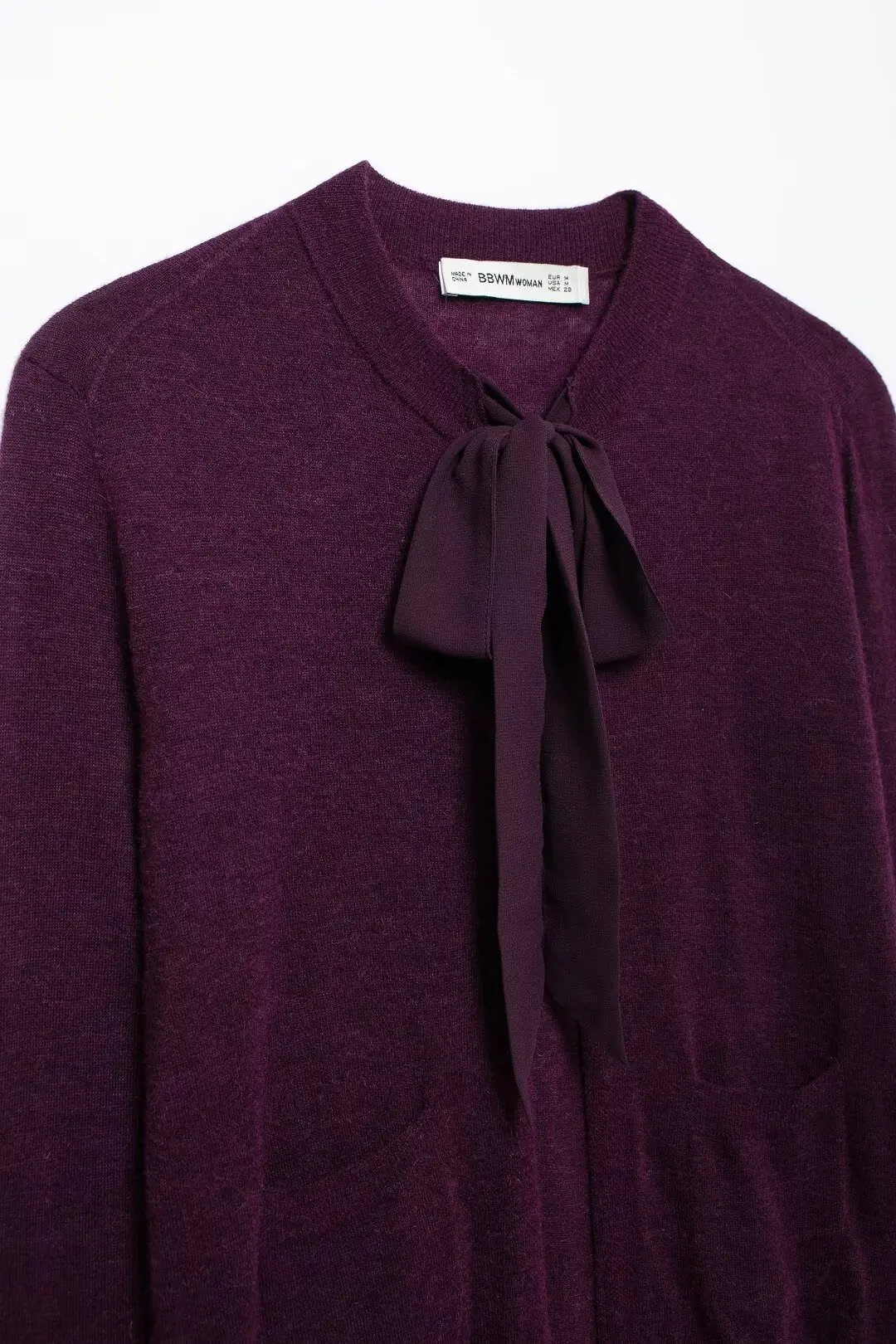 TRAFZA женский тонкий бордовый кардиган свитер с бантом смешанный осень-зима 2023