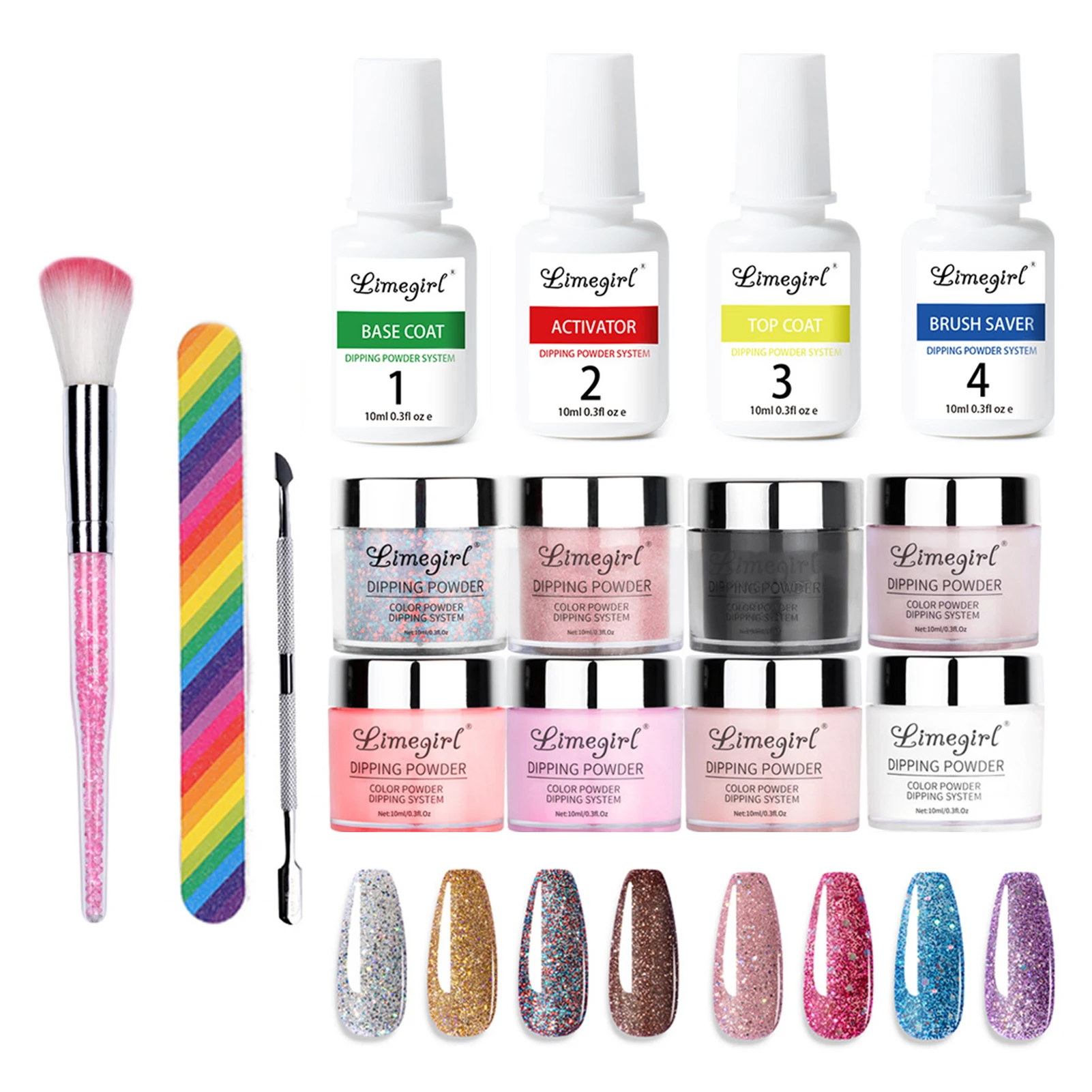 

Nail Powder Starter Set Lasting Glitter Dip Powder Nail Kit Nail Starter Kits With Base Top Coat No UV/LED Lamp Required