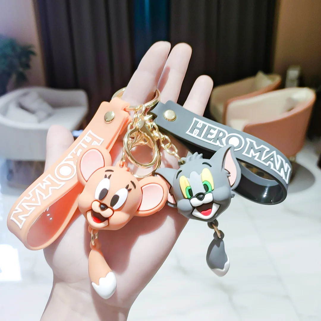 

Tom Anime Toy Keychain Jerry Car Key Bag Pendant Cute Cat Mouse Cartoon Action Doll Collectibles gift Keyrings