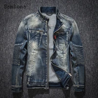 samlona plus size men demin jackets european youth fashion zipper pocket jean coats male patchwork demin jacket outerwear 2022
