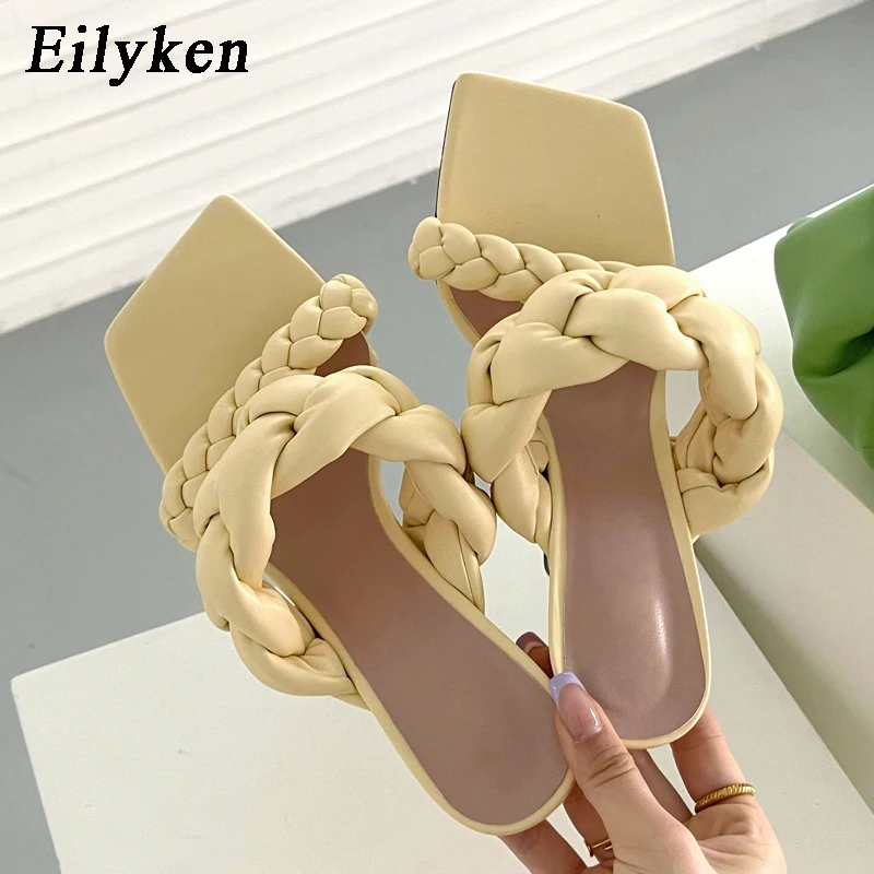 

Eilyken/Коллекция 2022 года; Женские шлепанцы; Сезон лето; Удобные мягкие плетеные Босоножки с открытым носком; Элегантные открытые модельные шле...