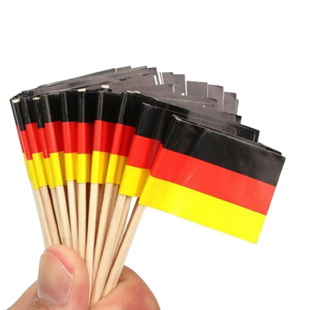 

100pcs Wooden Flag Toothpicks German England National Flag Cupcake Toppers Small Cocktail Friut for National Day Party