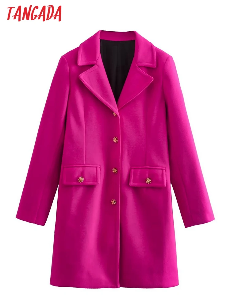 

Tangada Women Thick Warm Pink Woolen Coat Long Sleeve Female Overcoat QD121