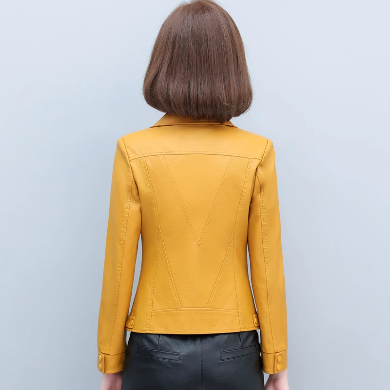 High Quality Spring Autumn Short Black Light Faux Leather Biker Motorcycle Jackets for Women Zipper Blazer