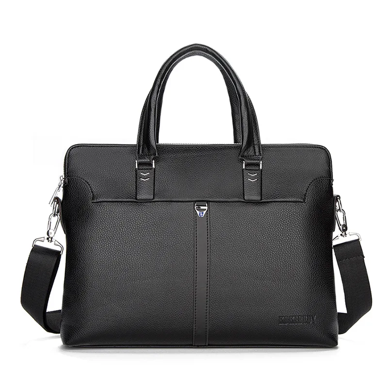 Business Men Double Zipper Briefcase Bag PU Leather Hangbag Office Man Shoulder Messenger Bags Male 14 Inch Laptop Bag