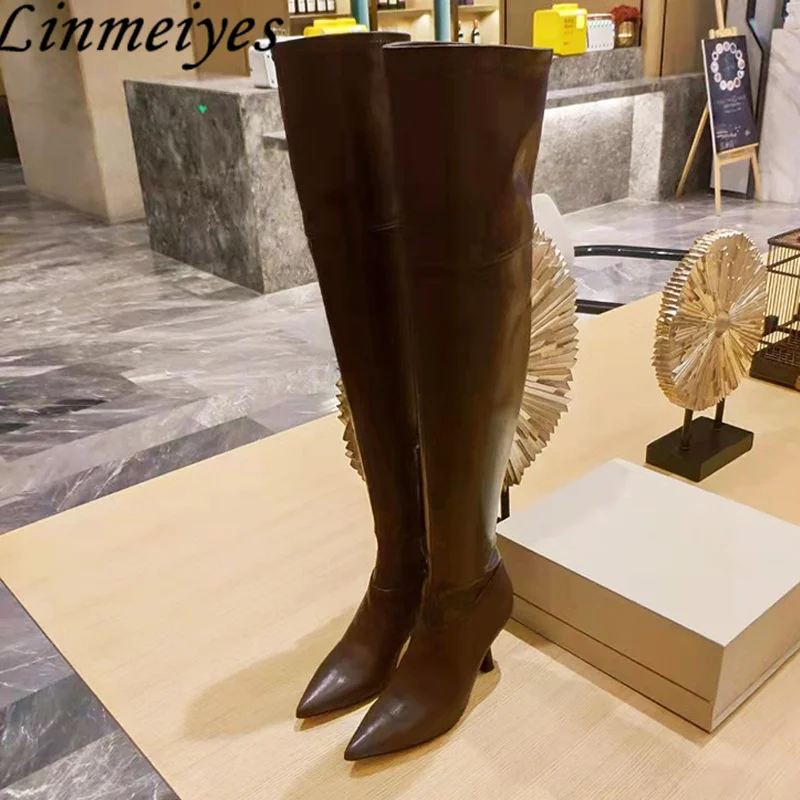 

Sexy High Heel Over The Knee Boots Women Pointed Toe Stretch Long Boots Female Suede Leather Thigh High Boots Runway Shoes Woman