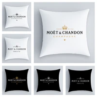 black and white champagne decor soft short plush velvet cushion cover text printing luxury hotel home sofa pillow case 45x45cm