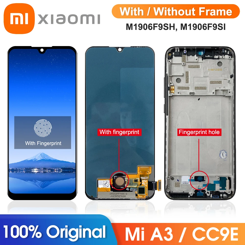 

Original Xiaomi A3 Mi A3 MiA3 LCD Display Touch Screen Digitizer Assembly With Frame For Xiaomi CC9E CC9e Screen