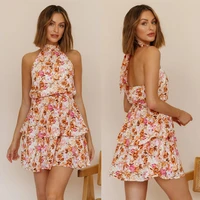 coigarsam womens summer dress 2022 sexy print sleeveless belt pink dresses dropshipping