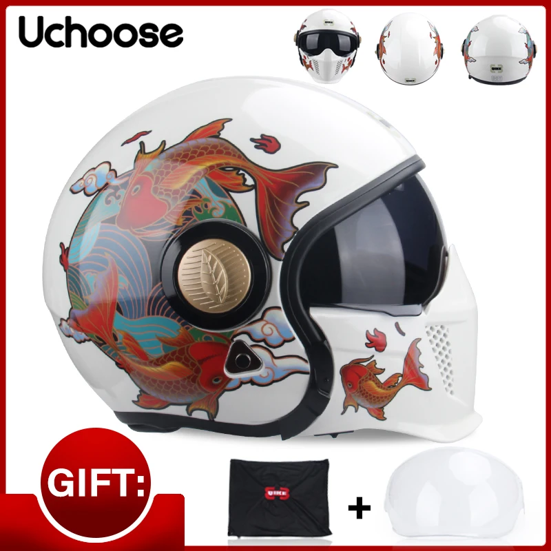 

[2 Gifts] Samurai Combination Helmet Motorcycle Full Helmet Detachable Half Helmet ABS 2 Lenses 4 Helmet Shape Switching