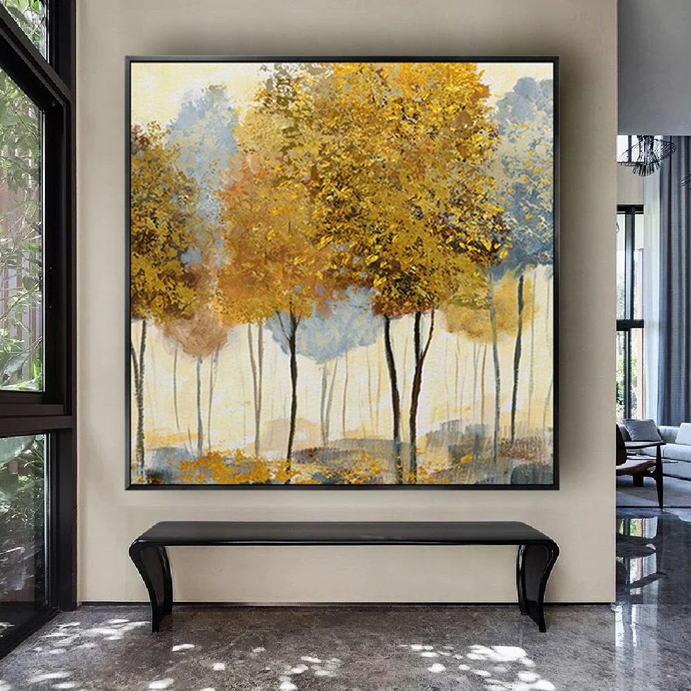 

Abstract Trees Canvas Art 100% Hand Painted Canvas Oil Painting Yellow Landscape Wall Art Home Living Room Wall Picture Decor