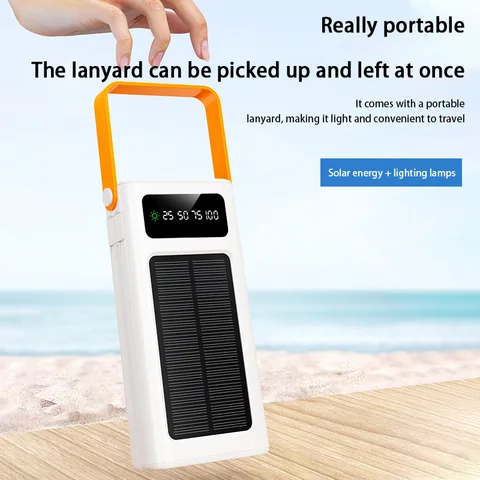 200000 mAh Solar Power Bank Встроенные кабели высокой емкости Внешний аккумулятор со светодиодной подсветкой Power Bank для iPhone Samsung Xiaomi 2025