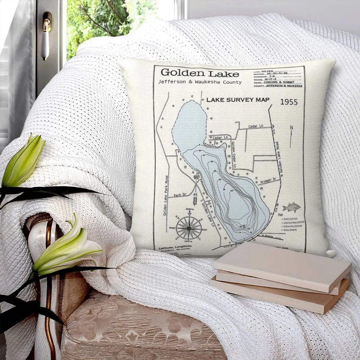 Фото Наволочка Golden Lake Jefferson-Waukesha County Square из полиэстера, льна и бархата, креативная, с декоративной молнией, для декоративной подушки, чехол для автомобильной подушки №3