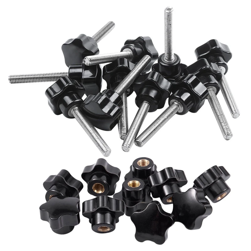 

11Pcs M6 X 40Mm Thread 25Mm Dia Star Shaped Head Clamping Screw Knob With 10Pcs M8 Thread 30Mm Star Shaped Head Clamping Nuts Kn