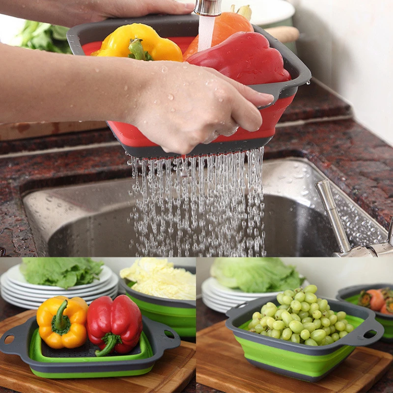 

Strainer Fruit Vegetable Washing Basket Colander Dish Drainer Silicon Colander Collapsible Drainer Kitchen Storage Tool