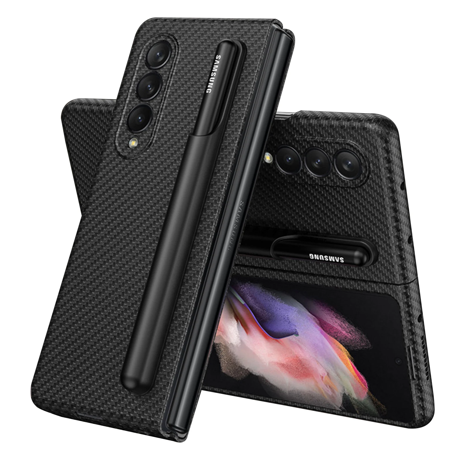 Luxury Business Leather Case for Samsung Galaxy Z Fold 3 with Detachable S Pen Holder Full Body Shockproof Slim Protective Cover