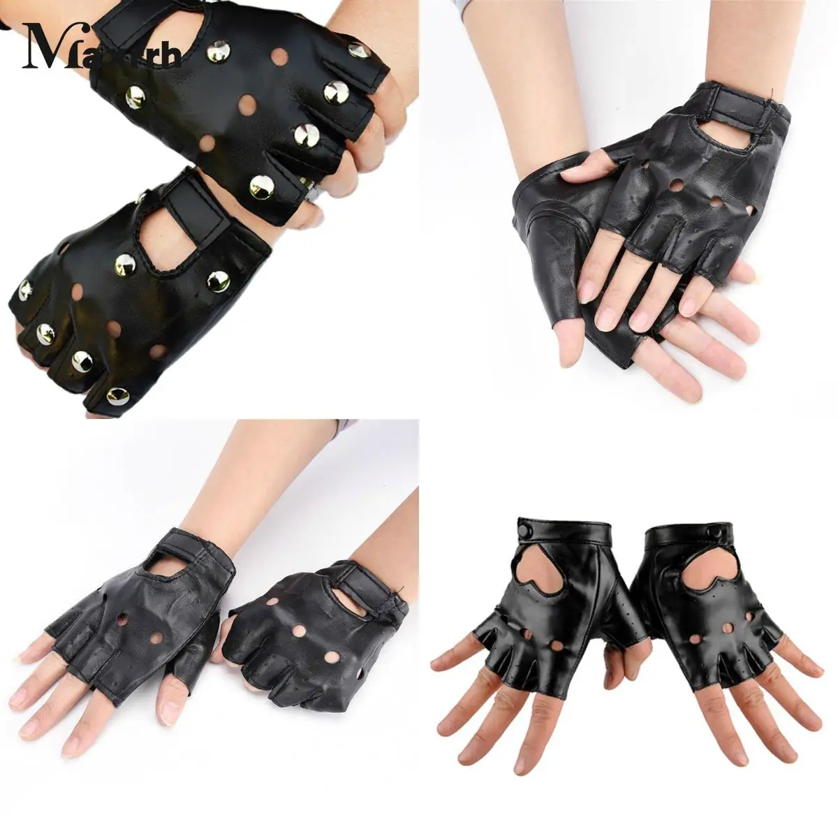 

1 Pair Punk Hip-hop PU Black Half-finger Leather Gloves Square Nail Fashion Hand Warmer Winter Gloves Warm Fingerless