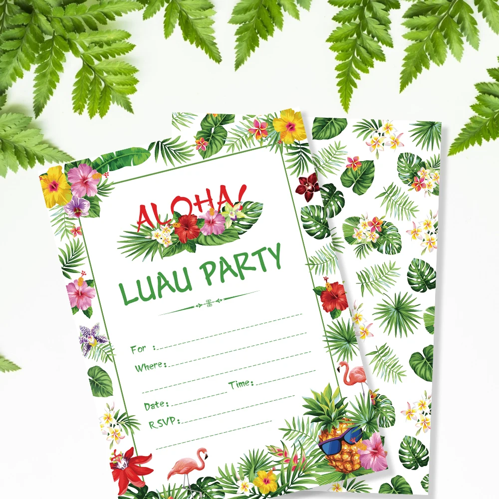 

10pcs/set Summer Hawaii Fruit Palm Leaf Aloha Birthday Party Paper Greeting Invitation Cards Baby Shower Party Decorations