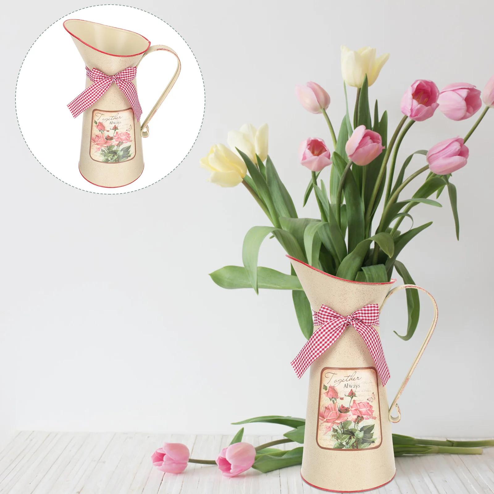 

Flower Vase Jug Bucket Rustic Metal Pitcher Shabby Farmhouse Vintage Chic Arrangement Galvanized Vases Planter Pot