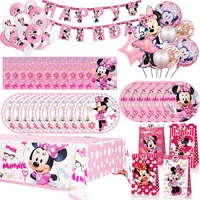 minnie mouse party decorations set disposable tableware cup plate napkin tablecloth banner for girls birthday party supplies