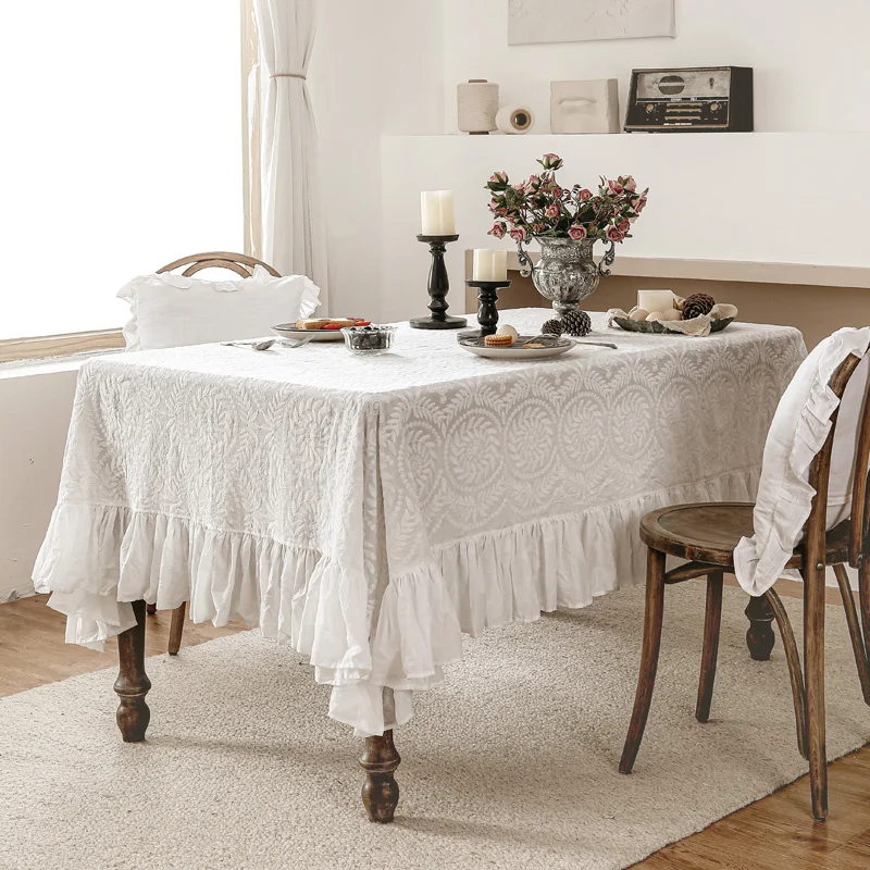 

Luxury white lace tablecloth nordic style Hot Sale table cloth ikea cushions home decor