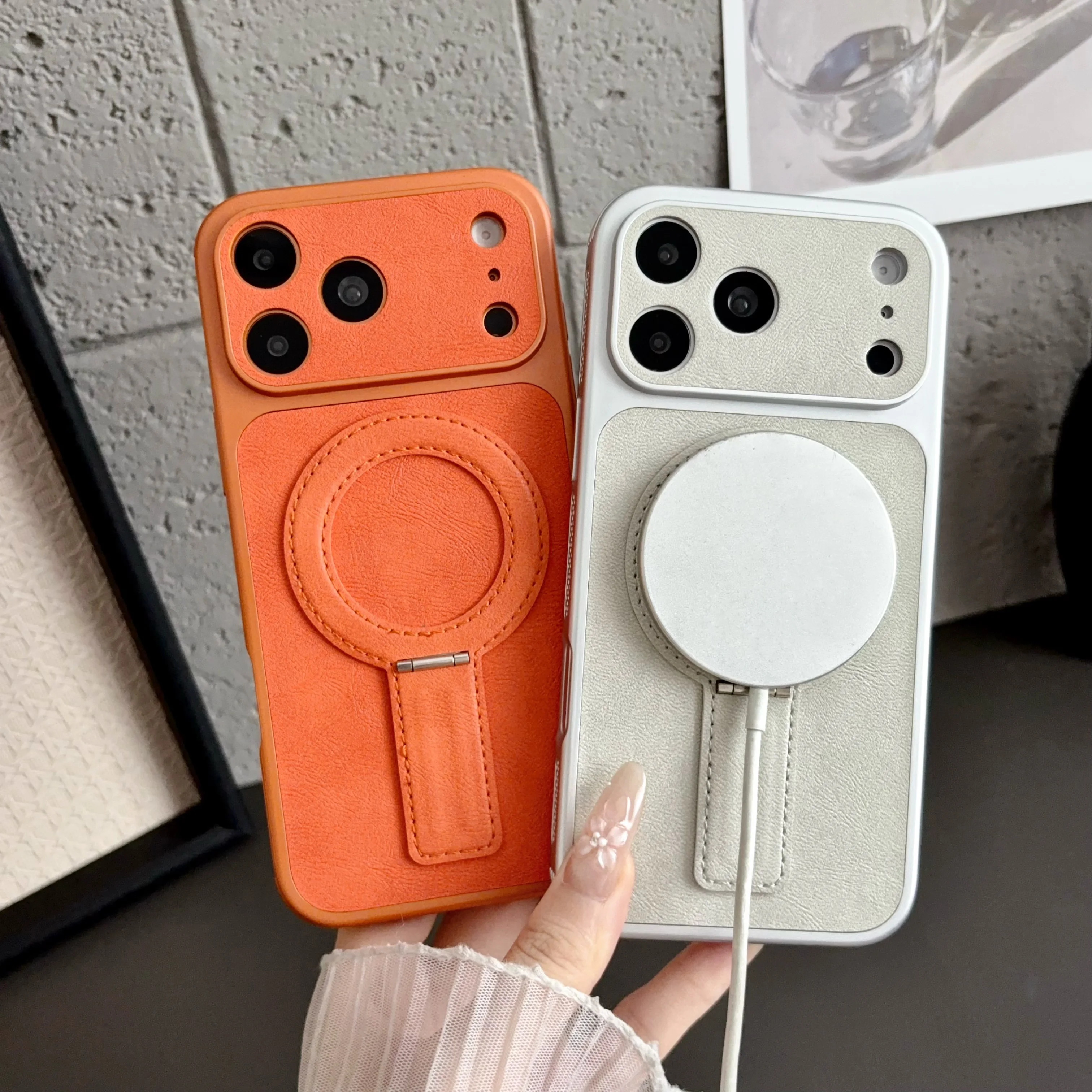 Фото Магнитный чехол-держатель с эффектом невидимости для iPhone 18 17 Air 16 15 14 13 Pro Max 180 °   Роскошный чехол-подставка для Magsafe №3
