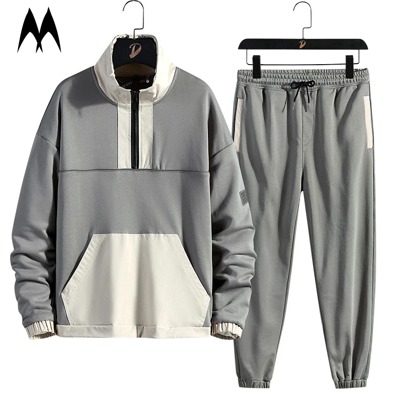 

2023 Spring Autumn Mens Tracksuit Patchwork Casual Sportwear Fashion Sweatshirt+Sweatpants 2 Piece Set Men Hip Hop Streetwear