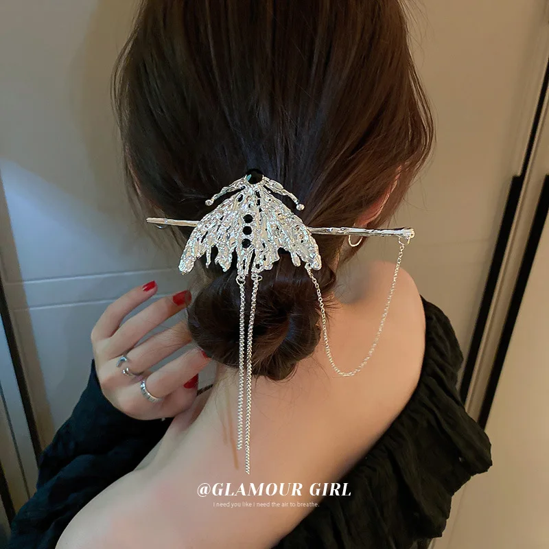 

Cold Wind Pleated Diamond-encrusted Butterfly Wing Chain Hairpin Oriental Retro National Fashion Niche Design Elegant