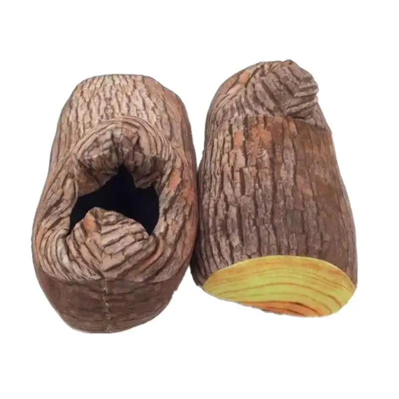 Хлопковые тапочки для женщин домашние с плюшевым рисунком бревенчатого дерева