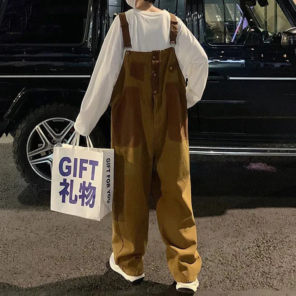 Men Pants Design Overalls High Street Hip Hop Ins Casual Baggy Retro Vintage Multi-pocket Jumpsuit Loose Straight