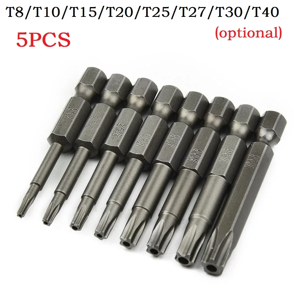 

5PCS 50mm 1/4 Inch Magnetic Pentacle Star Head Pentalobe Electric Screwdriver Bit T8 T10 T15 T20 T25 T27 T30 T40 Power Tool