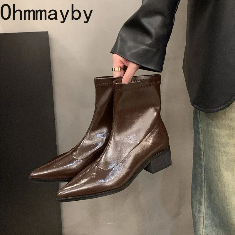 Женские ботильоны в уличном стиле модные короткие с острым носком женские