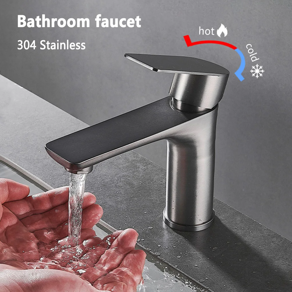 

Bathroom Faucet Hot and Cold Mixer Basin Water Tap Stainless Steel Paint Basin Faucets Deck Mounted Single Hole Tapware
