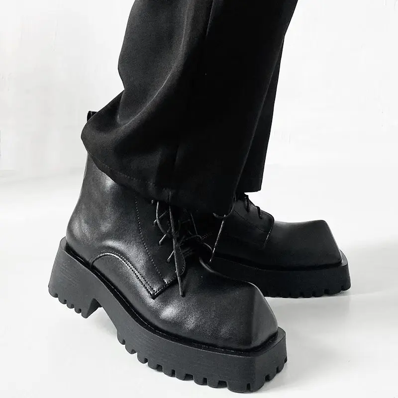 Мотоциклетные ботинки до середины икры с квадратным носком и Рогами из черного