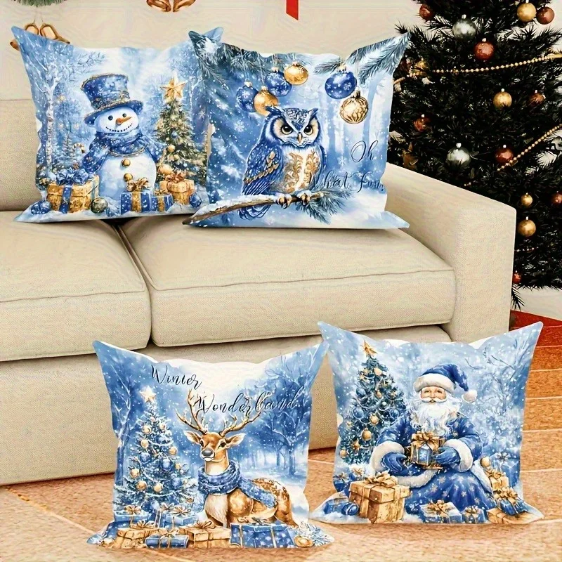 Набор из 4 футов, алкотестатор с Temática Naviña: Muñeco Nieve, Búho, Ciervo, Santa - Fundas Poliéster Suave, Resistentes a Arruga (art.: 3920d44dd079a) - 3920d44dd079a