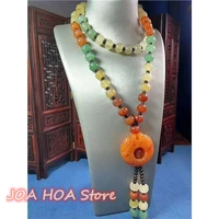 gorgeous colorful color natural gold silk jade pumpkin bead chain fashion jade flower pendant quality sweater chain fine jewelry