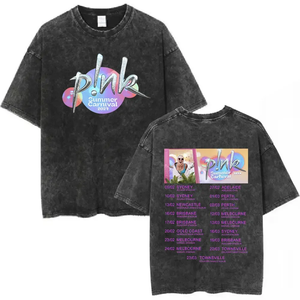 Винтажная промытая футболка для мужчин и женщин модная P!nk Pink Singer летнего