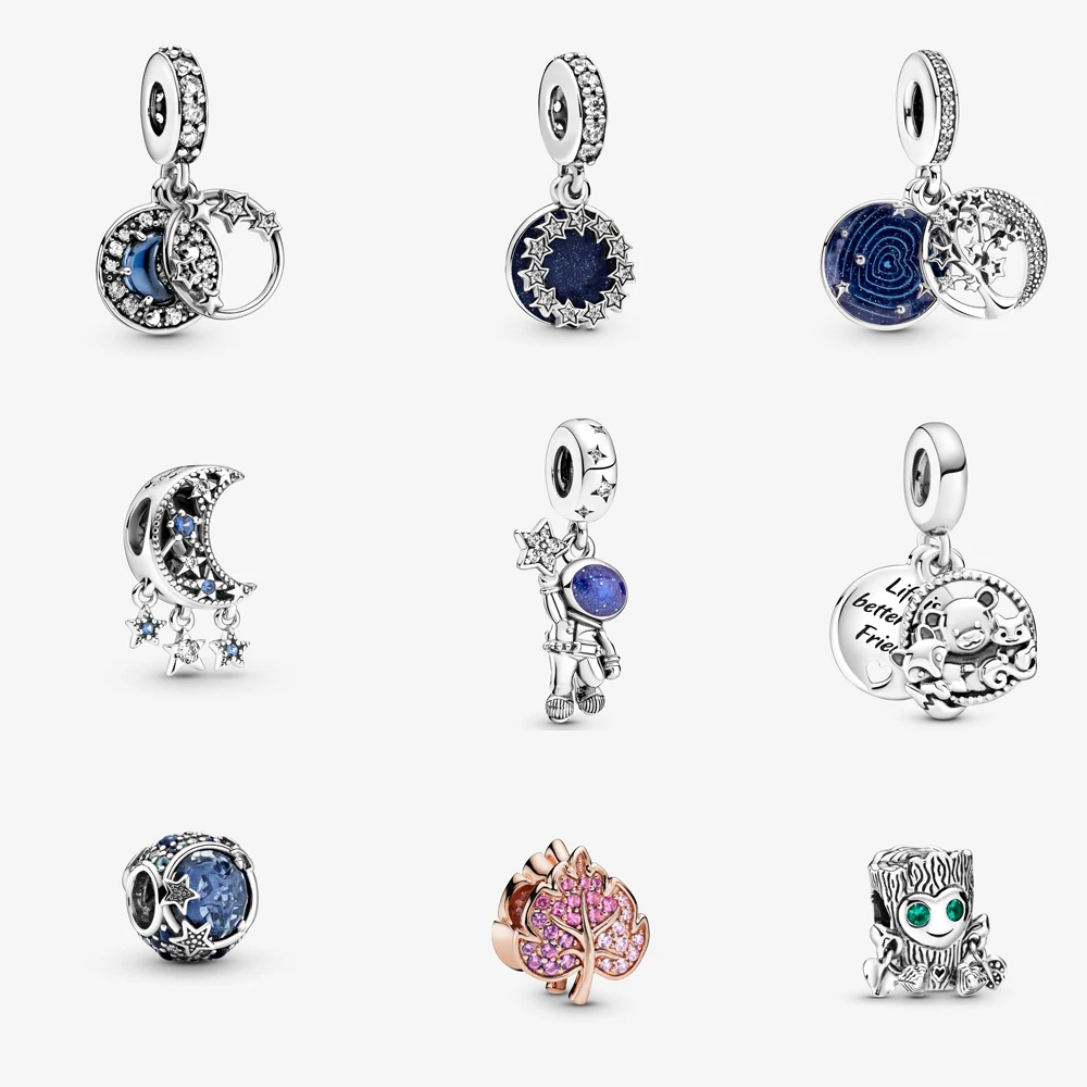 

925 Sterling Silver Pendant Beads Moon Astronaut Coconut Tree Rainbow Pendant Pandora Bracelet Diy Female Jewelry
