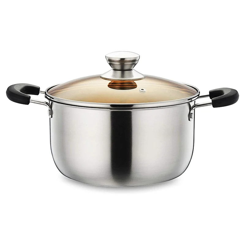 

Stainless Steel Stock Pot, 4-Quart Stock Pot, With Lid, Heat-Resistant Double Handle Thickened Stock Pot
