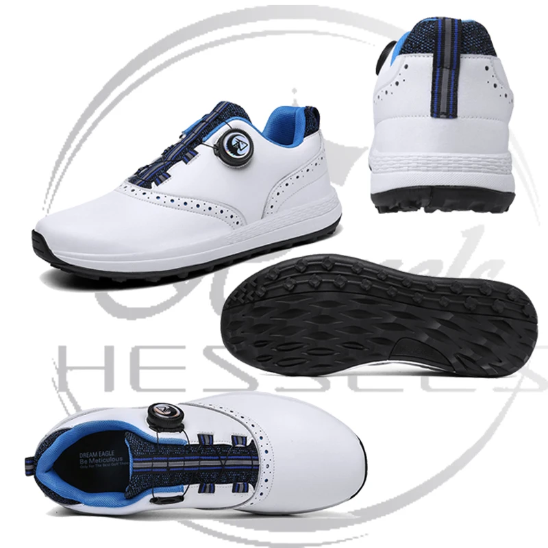 Men Golf Shoes Waterproof Leather Golfer Sports Shoes Knob Quick Lacing Golf Sneakers Women Comfortable Walking Golfing Footwear