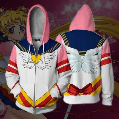 

Anime Sailor Moon Cosplay Clothe Unisex Hoodie Jacket Costume Birthday Gift Halloween Party Sailor Carton Zipper Suit Cute S-5XL