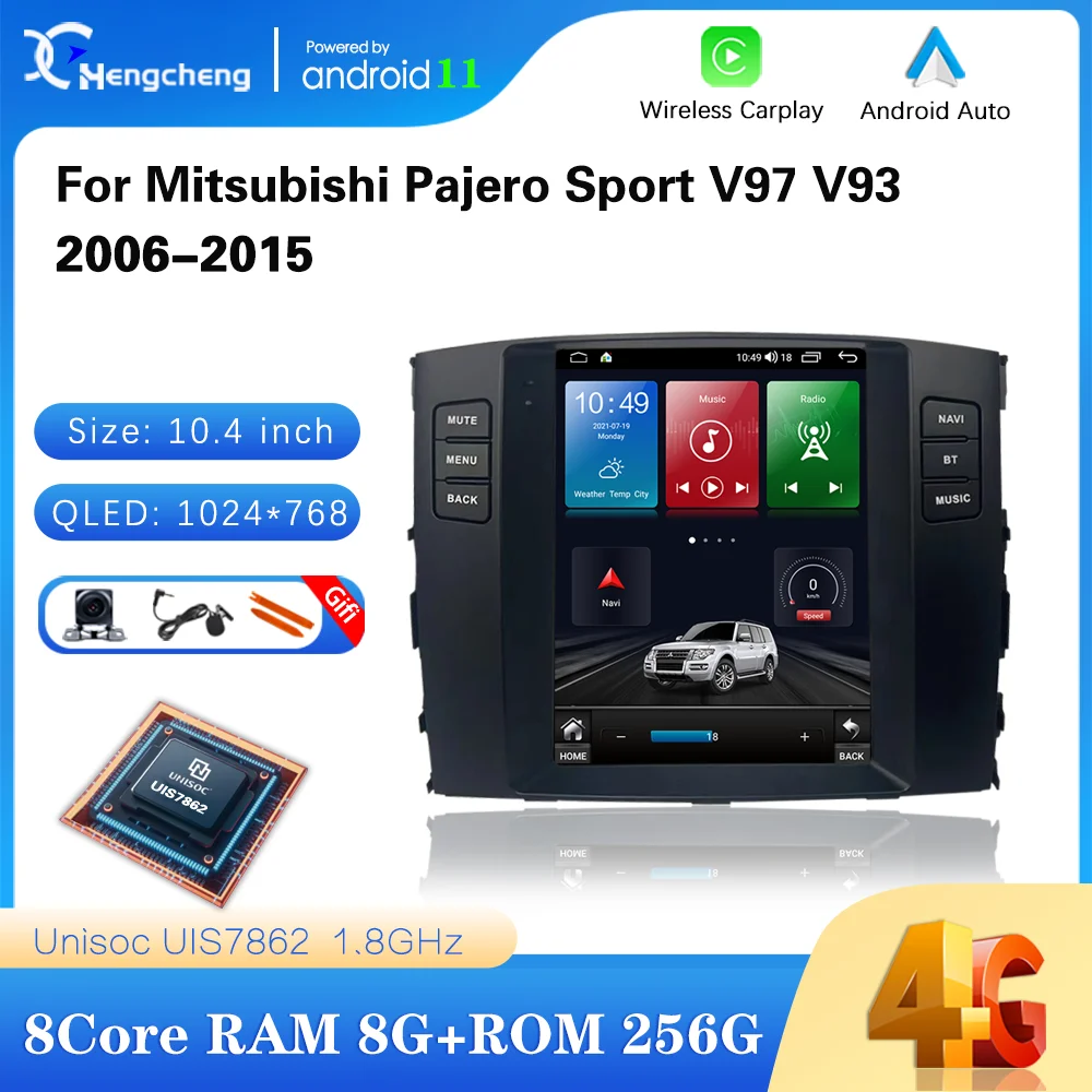 

10.4″ Car Radio For Mitsubishi Pajero Sport V97 V93 2006-2015Multimedia player GPS navigation Android 11 8+256G Carplay 4G