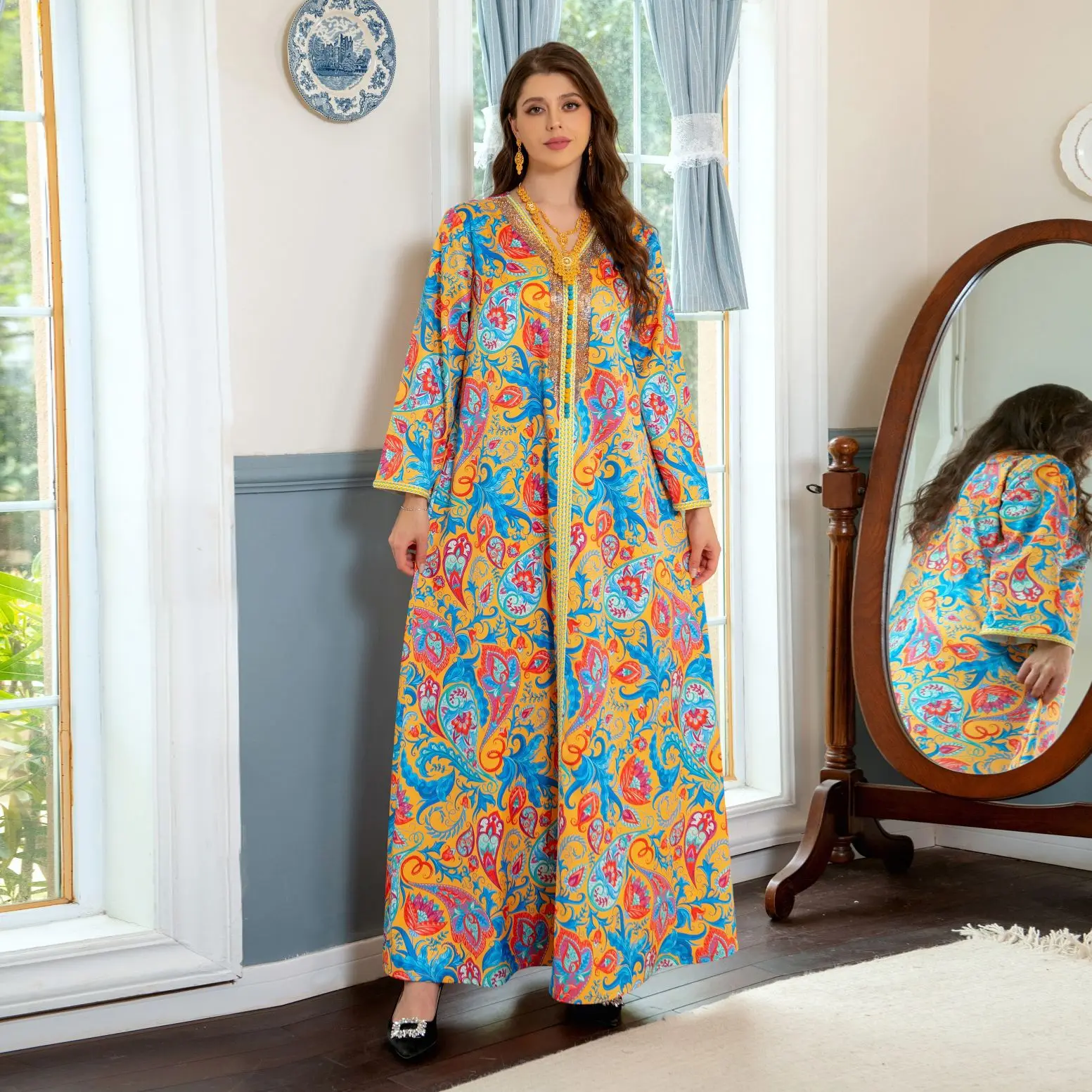 

Роскошное платье Ramdan, мусульманское раньское платье Jalabiya для женщин Eid Arabic Femme Abaya, исламские турецкие платья, марокканский кафтан, Халат