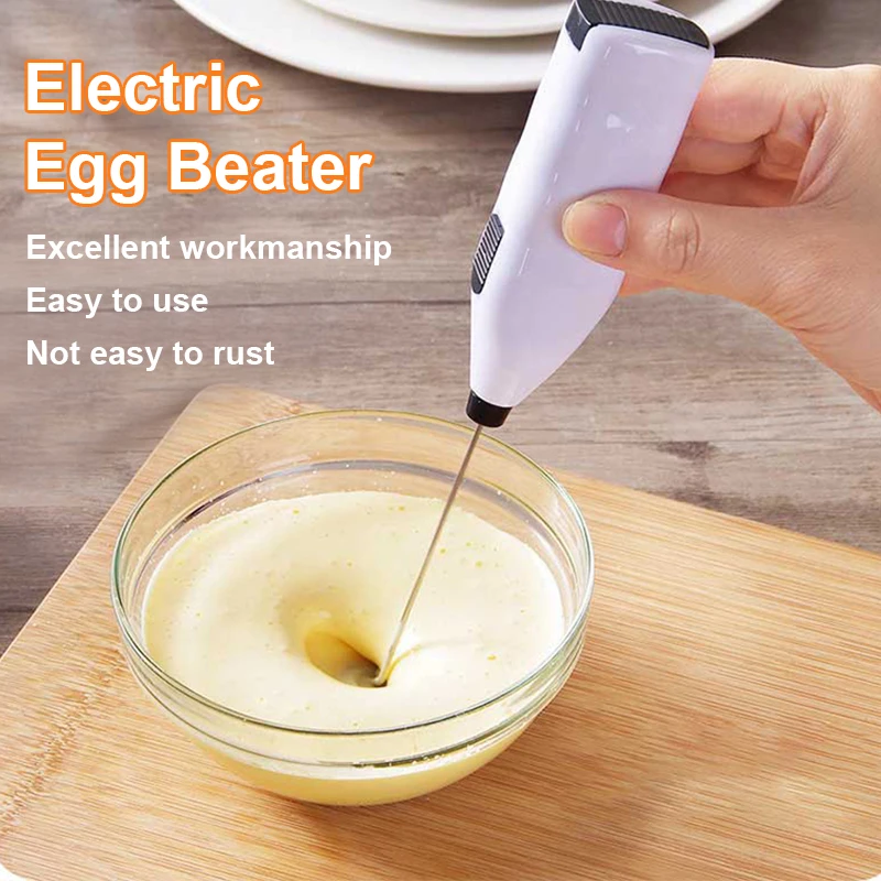 

Mini Electric Handheld Egg Beater Household Kitchen Tools Stainless Steel Coffee Milk Tea Blender Beat up the Cream Stirring