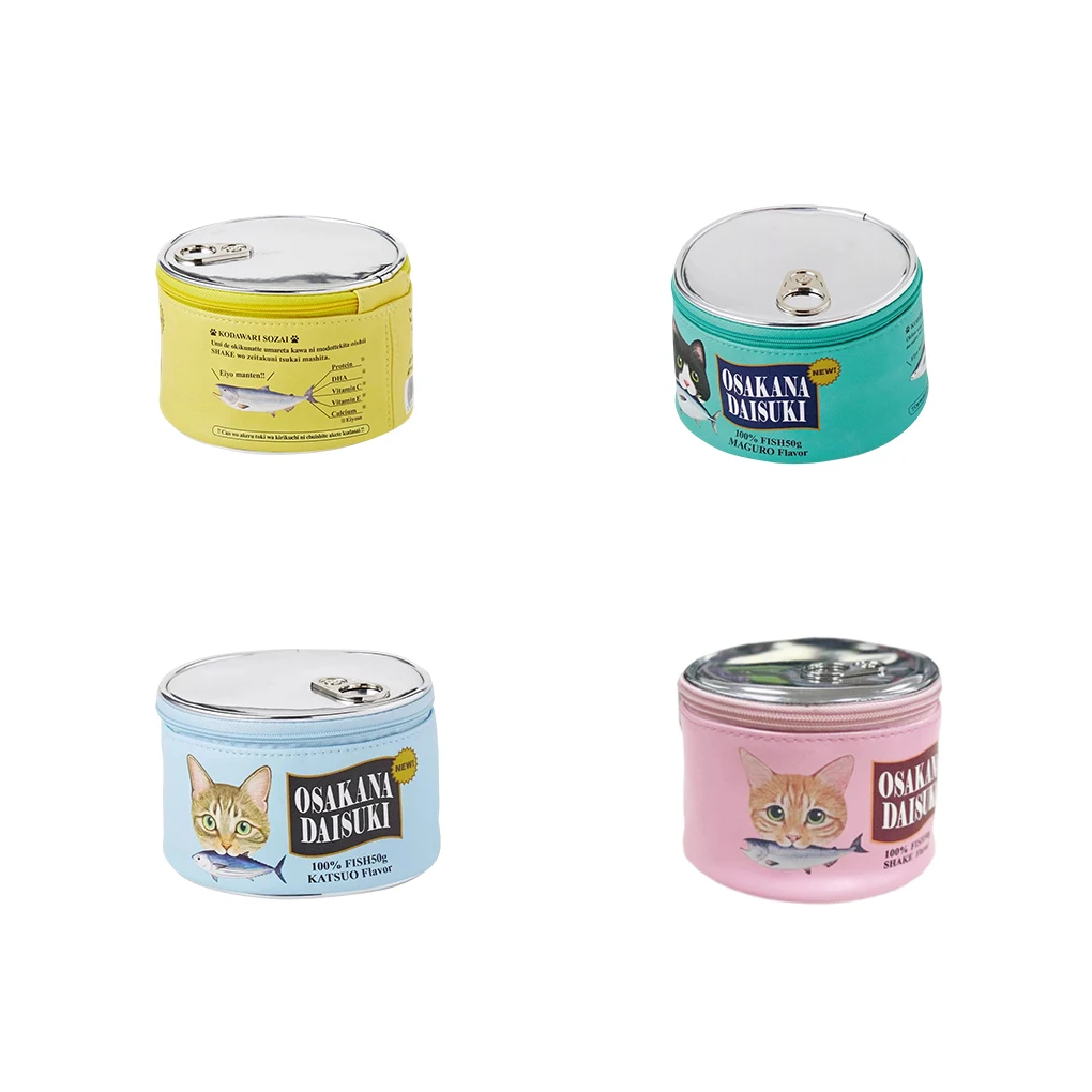 

Bag Storage Cosmetic Canned Zipper Makeup Pouch Creatively Cat Fish Food Accessories Toiletries Cylinder Large Capacity